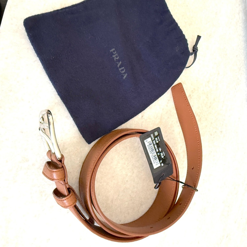 Prada 2CM276 Men's Pebbled Brown Leather Belt silver buckle, 100cm - Picture 4 of 9